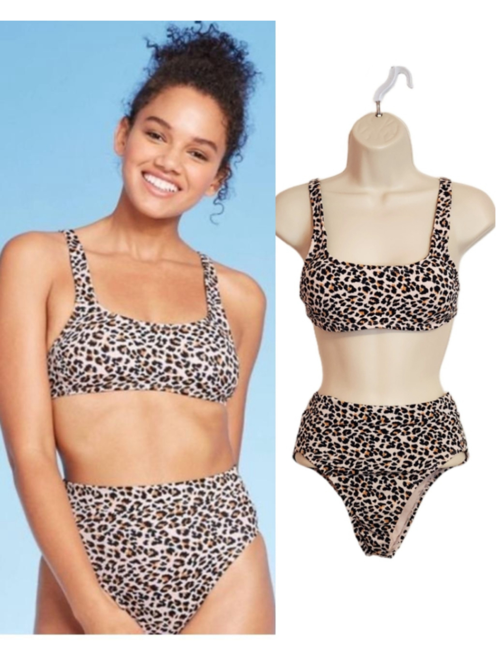 Xhilaration Leopard Print 2-Piece Bralette Bikini Swimsuit Set Pink/Black Small